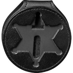 Perfect Fit 6 Point Star Badge Holder Illinois Sheriff Belt Clip Neck Chain Police Law Enforcement Black Leather (Cutout 229) in Kuwait