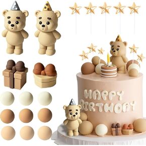 13 PCS Bear Cake Toppers Bear Cake Decor Cake Toppers Bear Birthday Party Decor Baby Bear Cake Topper Ball for Boy Girl Baby Shower Birthday Party Decor