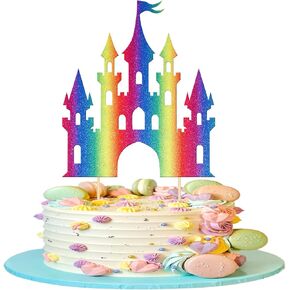 1 PCS Princess Castle Cake Topper Glitter Princess Cake Topper Queen Castle Theme Birthday Party Cake Decoration for Girls Princess Baby Shower Happy Birthday Party Decorations Supplies Silver