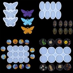 4 PCS Silicone Oval Round Butterfly Circular Pendant Jewelry Earring Resin Epoxy Molds，Jewelry Resin Molds, Necklace Keychain Molds for Epoxy Resin DIY Craft
