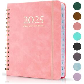 مخطط كتاب جدول أعمال TonJin 2025 يناير - ديسمبر، مقاس A5 (8.46 بوصة × 6.1 بوصة) مخطط شهري وأسبوعي ويومي 2025 مع علامة تبويب شهرية، وجيب داخلي، وتقويم مدرسي بسلك مزدوج، وردي in Kuwait