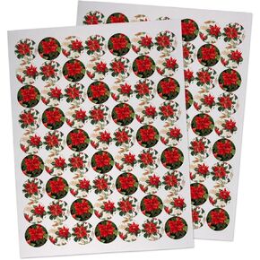 Vintage Poinsettia Stickers - 126 Envelope Seals Pack - Christmas Sticker Sheets Perfect for Gifts, Christmas Stickers for Cards, or Christmas Envelope Seals