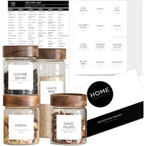 168 Pantry Labels for Food Containers, Minimalist Black Matte Stickers White Fine Line Text,Preprinted Waterproof Label for Glass Jars, Bottles & Canisters,Pantry Organization Storage