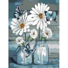 طقم طلاء وعاء زهور الفراشة بالأرقام للبالغين المبتدئين، طلاء سهل للكبار بالأرقام، وعاء زهور فراشة، طلاء حسب الرقم بدون إطار ديكور جدار المنزل 12 × 16 بوصة in Kuwait