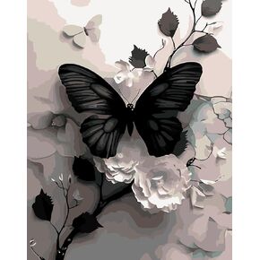Butterfly Flower Paint by Numbers Kit for Adults Beginner,DIY Easy Adult Paint by Numbers Butterfly Flower,Paint by Number Without Frame Home Wall Decor 16 x 20 in