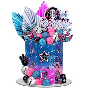 Sinmoe 24 Pcs Music Cake Topper Disco Ball Cake Decorations Black Blue Pink Balls Cake Decorations Mirror Balls Disco Theme Party Supplies for Wedding Musical Video Media Birthday Party