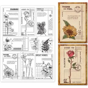 GLOBLELAND Vintage Flower Plants Background Clear Stamps Art Journal Silicone Stamps Retro Flower Rubber Stamps Silicone Transparent Seal Stamps for Card Making Scrapbooking 11.7x8.27inch