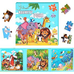 3 otters Magnetic Puzzles for Toddlers, Animal Travel Puzzle Book, Educational Road Trip Learning Toy for Family Fun