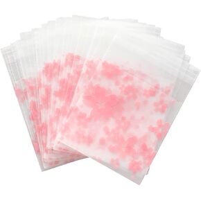 NUOMI Resealable Cellophane Bags Self-Adhesive Frosting Cherry Blossoms Bags 100Pieces Good for Bakery Candy, Cookie, Soap, Candle Gift Wraping Storage 2.8"x2.8"