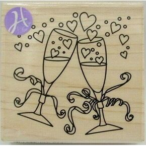 Hampton Art Outlines Champagne Toast Red Rubber Wood Stamp 2.5" x 2.5" Wedding New Year's