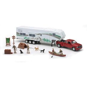 Camping Adventure 1:32 Ford Fifth Wheel Camping Set Truck Trailer Diecast and Accessories