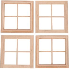4pcs Miniature Dollhouse Window Frame Model Scale Dollhouse Furniture Decor Doll House Craft Accessories