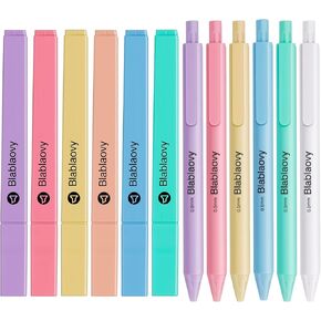 Bible Highlighters and Pens No Bleed, 12 Pcs Pastel Highlighter Set and Ballpens (Black Ink), No Bleed Highlighters for Bibles Study Journaling School Office Supplies, Aesthetic Highlighters
