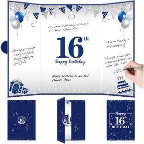 Blue Silver Large Birthday Guest Book Card Decorations for Men Boys, Navy Blue Happy Birthday Signature Book Jumbo Card Party Supplies, Big Birthday Guest Sign in Book, Card Happy Birthday Gift Sign