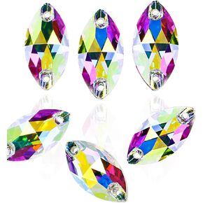 Sew On Rhinestone, AB Faceted Drop Shape Sewing Beads Crystal Sew Flat-Back Glass Rhinestones Crystal Gems Dress Accessories for Costume, Clothes, Garments, DIY Crafts 12 * 7