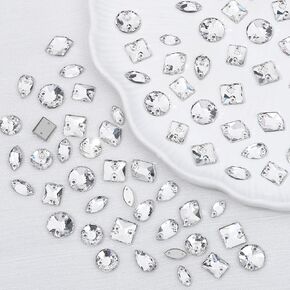 Sew on Rhinestones Flatback Crystal Rhinestones with Holes Horse Eye Shaped Crystal Gems Glass Rhinestones for Clothes Costume Dresses, Shoes, DIY Crafts, White