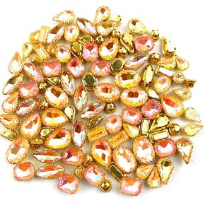 Heyiwell 100PC Mix Shapes Sew On Crystal Rhinestone Flatback Gold Claw Setting Crystal Gems for Clothes,Shoes,Dress,Jewelry Making DIY Crafts 6.5~15mm,Green AB