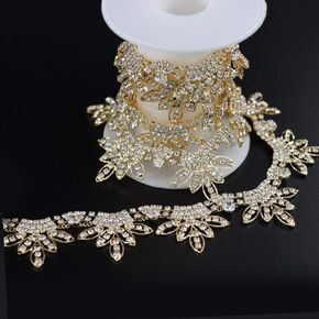 Jerler 1 Yard Tassel Rhinestone Trim, Fringe Rhinestone Applique for DIY Decoration and Bridal Embellishments, Ideal for Wedding Party, 1" Width (AB, 1 Yard)