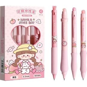 4 Pcs Erasable Gel Pens Cartoon Retractable Cute Panda Pens Erasable Pens 0.5mm Blue Ink Writing Pen Office School Pens Women Girls Boys Pens (Blue Ink-Panda)