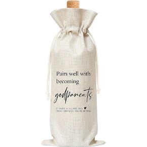 Godparents Proposal Gifts, God Parents Presents Proposal Gifts From Godchild, Will You Be My Godparents Wine Bag For Godparent Proposal, Godfather, Godmother, 1 Pc Burlap Wine Bottle Cover Bag (A01)