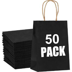 STOBOCTER 100Pcs Paper Gift Bags, 5.9"x3.15"x8.25" Gift Wrap Bags with Handles, Shopping Bags, Retail Bags for Small Business, Kraft Paper Bags, Gift Bags Bulk for Birthday Party Favors (Black)
