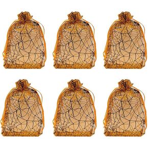 Tvoip Organza Bags 100pcs/lot 4"x 6" (10x15cm) Drawable Black Spider Web Packing Bags Wedding Christmas Candy Jewelry Bags & Pouches (Orange(Spidery))