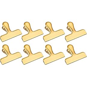 8pcs Metal Hinge Clip,Stainless Steel and Heavy Duty Metal Bag Clip,Seal Clip,Bag Clip Clamps,Stainless Steel Chip Clips,for Food Bag,Pictures,Photos,Home Kitchen Office Supplies(3inch,Gold)