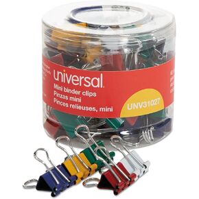 Universal UNV31027 Binder Clips with Storage Tub - Mini, Assorted (60/Pack)