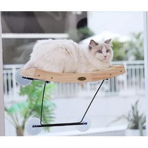 Pecute Cat Window Perch Sisal Cat Scratcher 2 in 1, Cat Hammock for Window Seat with Solid Wood Frame, Iron Bracket, and Heavy Duty Suction Cups, Cat Perch Holds Cats Up to 30lbs