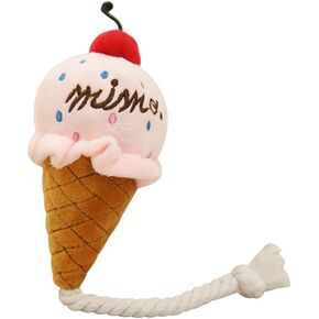 Balacoo Ice Cream Dog Squeaky Toys with Ropes, Plush Dog Chew Toys, Interactive Puppy Squeaky Toys for Small Dogs Cats Chasing and playing (Pink-Brown)