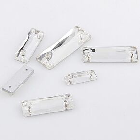 50PCS Clear Crystal Glass Rectangle Rhinestone,Glass Crystal Sew on Rhinestone Flat Back 2 Holes for Garments DIY Wedding Dress Accessory (Clear, 5x15mm)