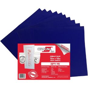 (10 Sheets) Oracal 651 Cobalt Blue Adhesive Craft Vinyl for Cricut, Silhouette, Cameo, Craft Cutters, Printers, and Decals - 12" x 12" - Gloss Finish - Outdoor and Permanent
