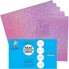 Lavender Holographic HTV Vinyl Sheets 5 Sheets Heat Transfer Vinyl for DIY T-Shirts or Fabrics Iron on Vinyl Easy to Cut and Weed