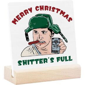 National Lampoon's Christmas Vacation Decorations, Funny Christmas Vacation Sign with Wood Stand, Christmas Vacation Gifts, Xmas Tiered Tray Decor, Ceramic Prints for Holiday Table Decor, 4.4x4 inch