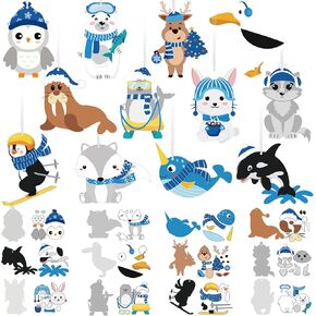 48 set Polar Animal Craft Kit Make Your Own Winter Polar Animal Set DIY Self Adhesive Polar Animal Stickers Xmas Art Ornament for Winter Christmas Activity