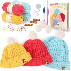 Coopay Crochet Kit for Beginners, Crochet Hat Kit, Beginner Crochet Kit for Kids with Easy to Follow Tutorials, Crochet Kits for Starters with Soft Yarn - Ideal Gift for Christmas & New Year