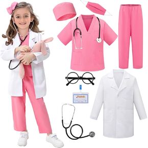 Doctor Costume for Kids - 8pcs Kids Dress Up Set, Toddler Halloween Costumes for Girls Boys, Doctor Pretend Play Kit