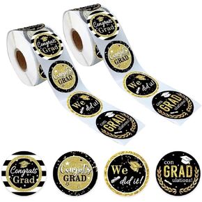 Totelux 1000PCS Graduation Stickers Round Envelope Seal Stickers Glitter Black Gold Congrats Grad Gift Label Stickers for Card Candy Bag Gift Wrap 2024 Graduation Party Decoration Favors