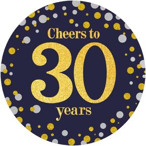 Black and Gold Cheers to 30 Years Sticker Labels - 30th Birthday Party Favor Stickers - 2 in - 50 Count