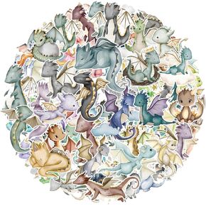 100 Pcs Watercolor Dragons Stickers, Dragon Knight Baby Shower Supplies Magical Dragon Birthday Party Favors Decorations for Fantasy Dragon Dino Rainbow Stickers for Water Bottles Laptop Phone