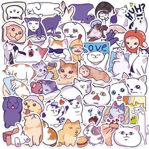 50PCS Funny Cat Meme Stickers, Cute Cat Stickers for Kids,Classroom Reward Supplies for Students, Love You, Cat Hugs!, White
