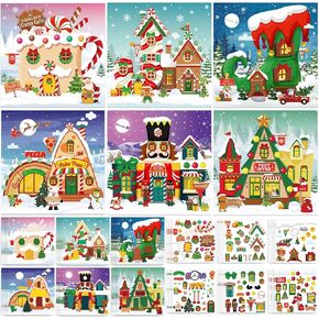 30 Sets Christmas Craft Kit North Pole Christmas Decoration Christmas Village Houses Candy Cane Gingerbread Stickers DIY Christmas Ornament for Holiday Xmas Christmas Activities Party Favors