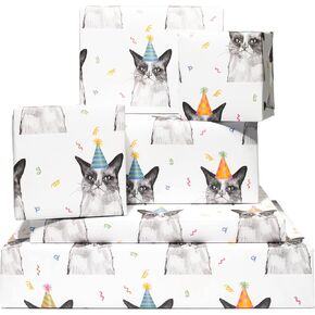 CENTRAL 23 Birthday Wrapping Paper - Cats in Party Hats - 6 Sheets of Wrapping Paper for Her - For Girls and Boys - Cat Gift Wrap for Pet Owner With Tags - Recyclable