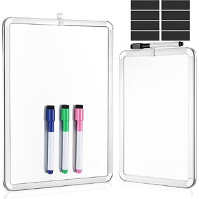 2 Pcs Magnetic Dry Erase Board 8'' x 11'' and 11'' x 14''Small White Board with 8 Magnetic Strips 4 Color Magnetic Dry Erase Markers Magnetic Whiteboard for Refrigerator