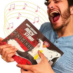 Interactive Music Birthday Card Electric Guitar - Musical Birthday Cards for Men, Unique Gift for Guitar Players, Musician Friends & Son, 'Smoke on The Water' Playable Instrument Card (Black Lg)