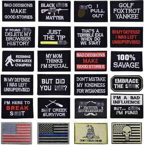 Loop and Hook Patches, 24pcs Tactical Morale Embroidery Patches Embroidered Military Funny Words Patches for Caps,Bags,Backpacks,Tactical Gear,Military Uniforms,Motorcycle Biker Vest