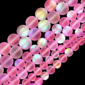 Matte White Aurora Crystal Glass Beads, 8MM Frosted Glitter Shining Mermaid Round Loose Beads, Rainbow Holographic Synthetic Moonstone for Jewelry Making DIY Bracelet