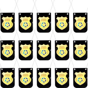 15 Pcs Pretend Play Police Badges Gold Police Badge Necklace Detective Badge Cop Badge with Chain for Police Accessories Role Play Dress up