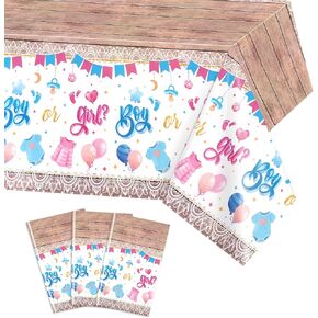 PHOGARY 3PCS Baby Gender Reveal Tablecloth Gender Reveal Decorations,Pink and Blue Tablecloth Disposable Rectangular Plastic He or She Table Cover for Boy or Girl Gender Reveal Party Supplies 54"x108"