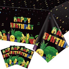 Tiamon 3 Pcs Fruit Birthday Table Cloths Hey One Bear Sensory Fruit and Vegetable Plastic Tablecloths Disposable Rectangle Fruit Table Covers for Birthday Party Decorations Supplies, 54 x 108 Inch